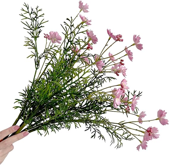 6pcs Artificial Silk Daisy Plastic Flower Bouquet Realistic DIY Greenery Shrubs Plants for Indoor Outdoor Home Decoration Table Centerpieces and Floral Arrangement (Pink)