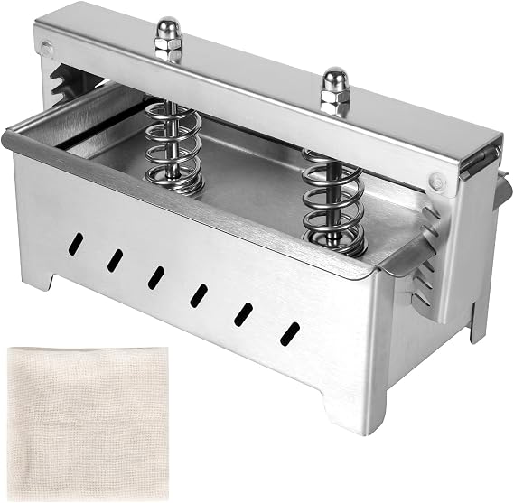 Tofu Press Mold, Food Grade Stainless Steel Cheese Press, Vegan & Vegetarian Tofu Maker with Cotton Cloth, Dishwasher Safe BPA-Free Multi-Functional Kitchen Tool, 21×10.5×8.5cm