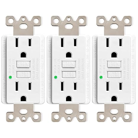 3 Pack 15A GFCI Outlet, Non-Tamper-Resistant GFI Duplex Receptacle with LED Indicator, Ground Fault Circuit Interrupter with Wall Plate Electrical Outlet Protecting Home Appliances, ETL UL Listed