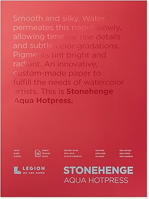 Stonehenge Aqua White Medium Weight Block, 140lb, Hotpress, 18 x 24 Inches, 15 Sheets for Wet and Dry Media