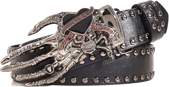 Skull Finger Belts, Punk Style y2k Belt With Buckle, Personalised Studded Belt for Women and Men