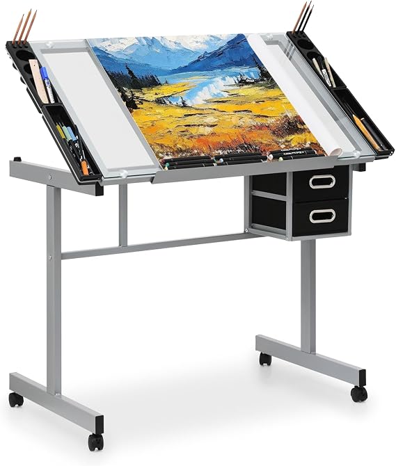 Drafting Table with Adjustable Tilt Angle Board
