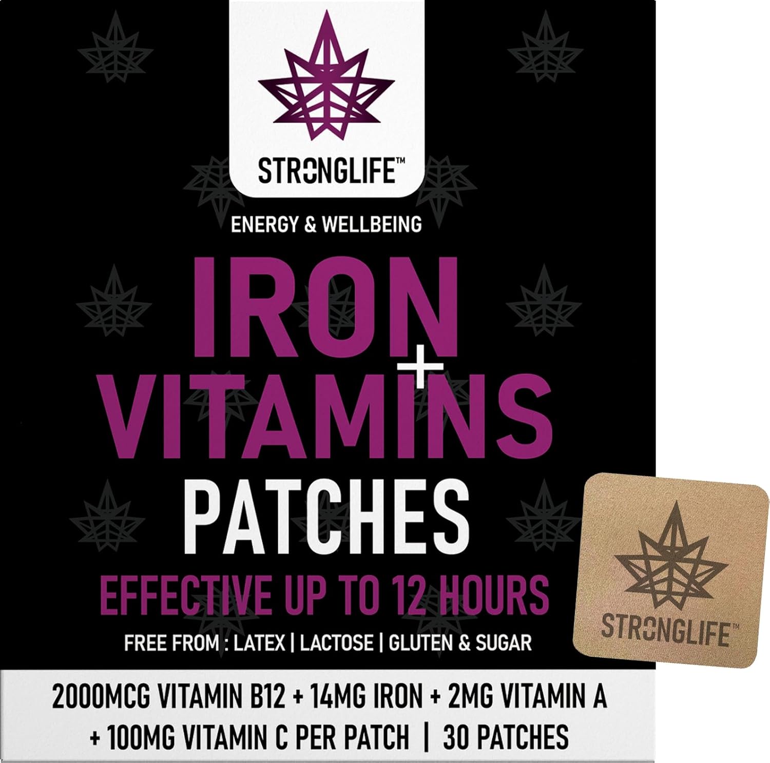 Iron and Vitamins Transdermal Patches – B12, Iron, Vitamin A & C | 30 Patches for Energy, Immune, and Blood Health | High Absorption, Like Powders & Capsules, Easy to Use, Long-Lasting