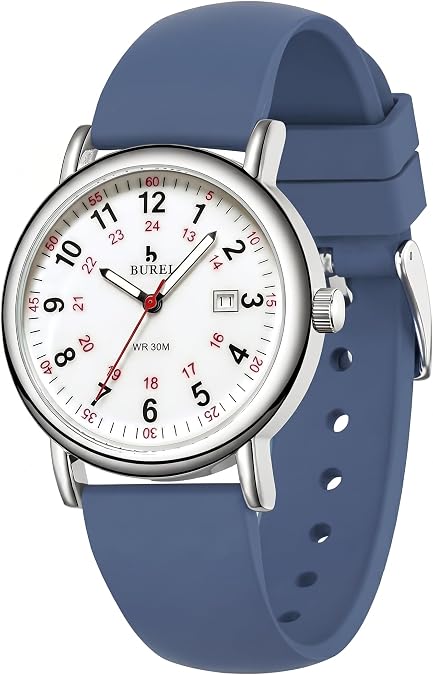 BUREI Nurse Watch, Large Clear Bold Number Dial, Soft Comfortable Silicone Band Fits Big Wrists, Luminous Hands, 3ATM Waterproof, Analog Quartz Casual Medical Watch for Nurses Doctors Students Men Women