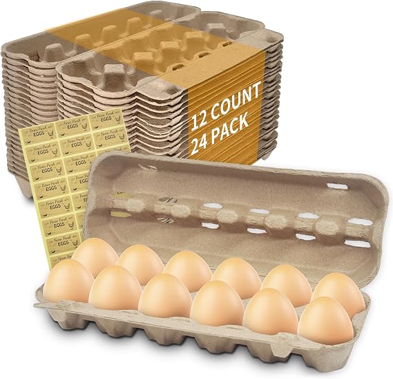 24 Pack Blank Egg Cartons Cheap Bulk 12 Count - Holds Up to 1 Dozen Eggs Cardboard Thickness Natural Pulp Empty Chicken Egg Boxes for Family Farm Market Fridge