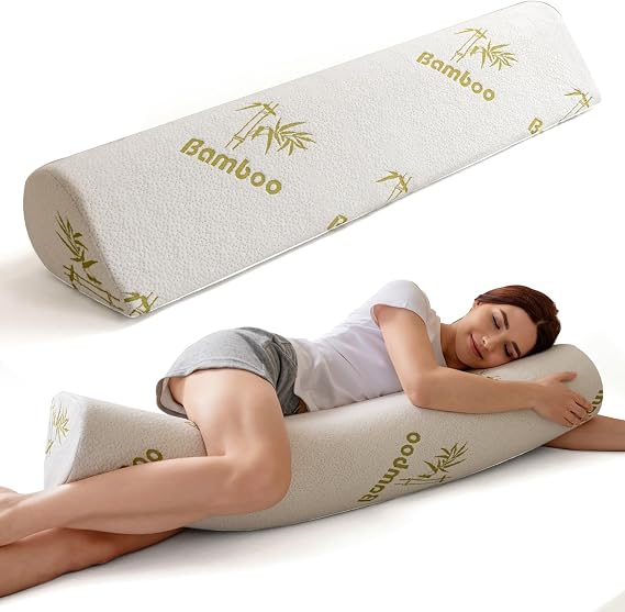 Body Pillow for Adults, Long Pillow for Back,Hip and Knee Support, Side Sleeper. Bolster Pillow Insert with High Resilience Foam, Soft Support for Pregnant Women, Washable Bamboo Cover