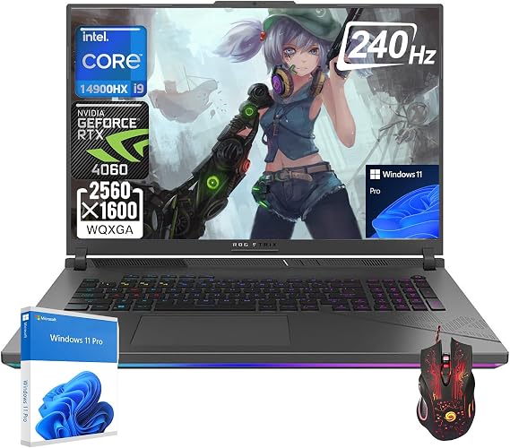 ASUS ROG Strix G18 18" Gaming Laptop - with Microsoft Office Lifetime License, Intel 24-Core i9-14900HX, 2.5K 240Hz Display, RTX 4060, 64GB DDR5 RAM, 2TB SSD, Per-Key RGB Keyboard, Wifi 6E, Win 11 Pro