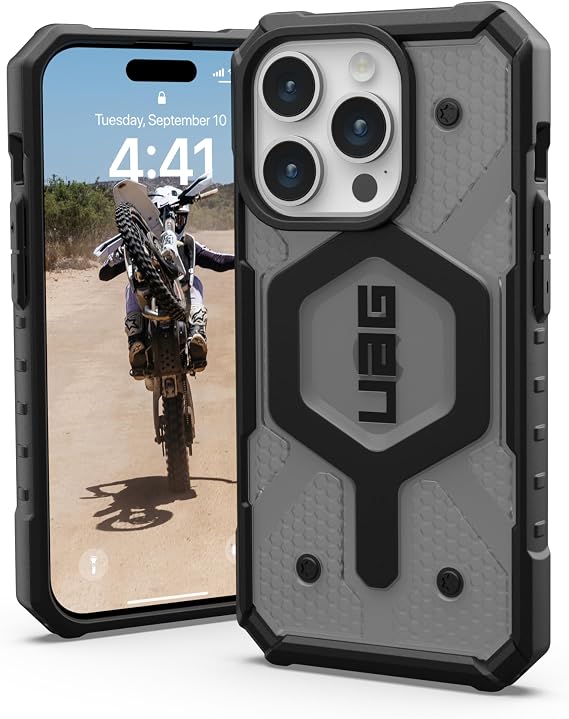 URBAN ARMOR GEAR UAG Case [Updated Version] Compatible with iPhone 15 Pro 6.1" Pathfinder Clear Ash/Black Built-in Magnet Compatible with MagSafe Charging Rugged Transparent Dropproof Protective Cover