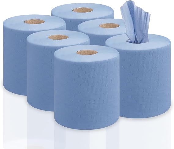 RelianceUK 24 Pack 2 Ply Blue Rolls Paper Towel Kitchen Roll | Blue Centre Feed Roll for Cleaning, Wiping and Drying Surfaces | Premium Tissue Paper Rolls | Perfect for Commercial and Kitchen Use