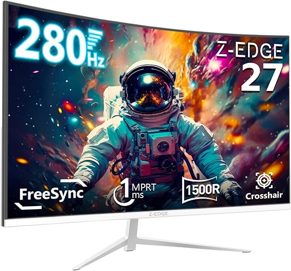Z-Edge 27 Zoll Curved 1500R Gaming Monitor 280Hz 1ms Full HD 1080p 350 cd/m² 4000:1 Kontrast 8-Bit Color FreeSync 2xHDMI 2.0 & 2xDP 1.4 VESA Flicker-Free Blaulichtfilter
