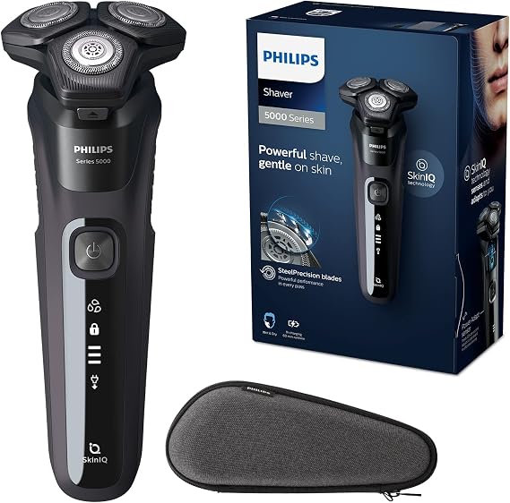 Philips Series 6000 Electric Shaver for Men, Wet & Dry Rotary Razor, SkinIQ Technology, SteelPrecision Blades, 360 Flex Heads, Pop-Up Trimmer, Rechargeable, Travel Case Included