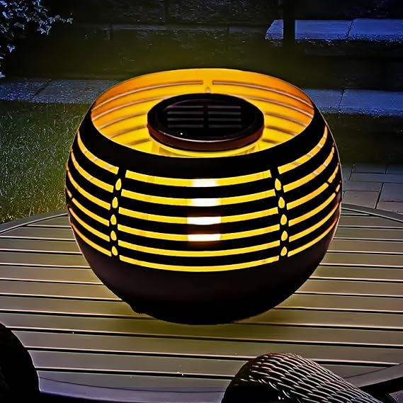 Solar Flickering Flame Lantern Waterproof Metal Table Lamp, Durable & Stylish, Perfect for Balcony, Patio, Garden Pathway, and Outdoor Decor