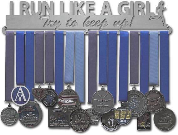 Allied Medal Hanger - I Run Like A Girl Try to Keep Up (18" Wide with 1 Hang bar) - Medal Hanger Holder Display Rack - Multiple Variations Offered!