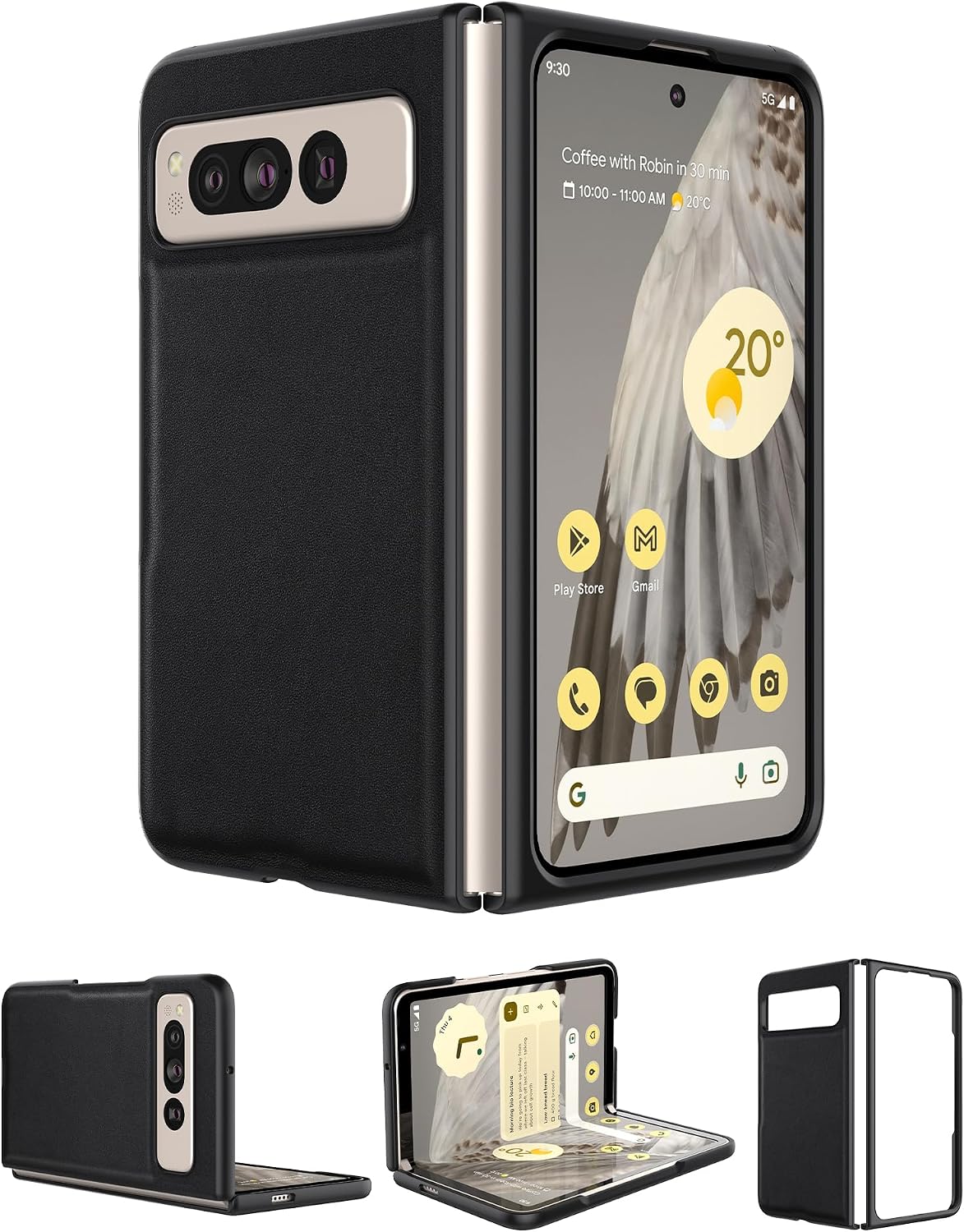 Eastcoo Slim Fit Case for Google Pixel Fold 5G2023, [Durable Leather  Hard PC Back][Wireless Charging Support] Ultra-Thin Shockproof Protective Case Cover for Google Pixel Fold, 2023, Black
