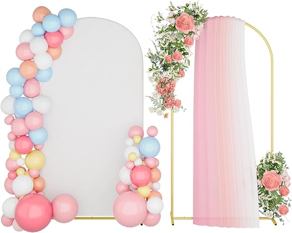 UDEAR 6.6FT Metal Arch Stand with White Cover, Arc Design with Fitted Cover