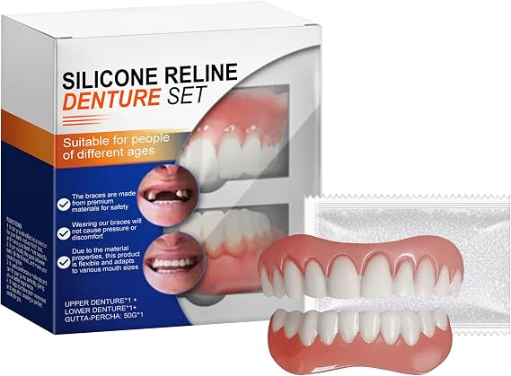 Denture Modified Brace, SorriBem Silicone Denture Set, Silicone Denture Set, Silicone Dentures, Removable, Whitening Teeth, Top and Bottom Dentures, Dentures for Teelessness, Non-Tarnishing, Simple