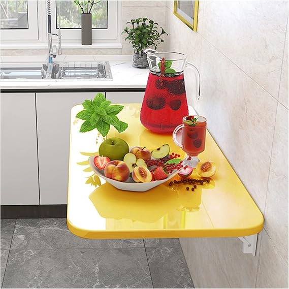 Fold Down Table Wall Mounted Mount Folding Dining Table Desk Sturdy Hanging Table Study, Bedroom Drop-Leaf Foldable Table Fold Down for Laundry, Restaurant, Kitchen Small Spaces (Color : Yellow, Siz