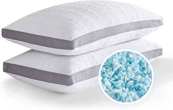 Meoflaw Gusseted Cooling Standard Size Pillows Set of 2, Adjustable Pillows | Shredded Memory Foam Fill, Customizable Loft, Medium Firm, Ideal for Side & Back Sleepers, Removable Washable Cover