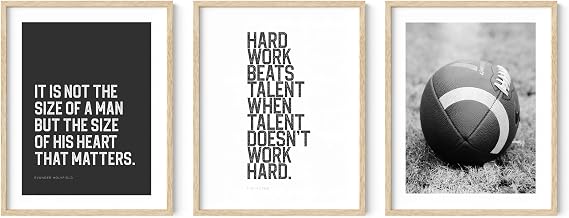 Summit Designs Football Inspirational Motivational Quotes - Set of 3 (11x14) Inch Unframed Poster Photo - Black and White Kids Boys Bedroom Decor