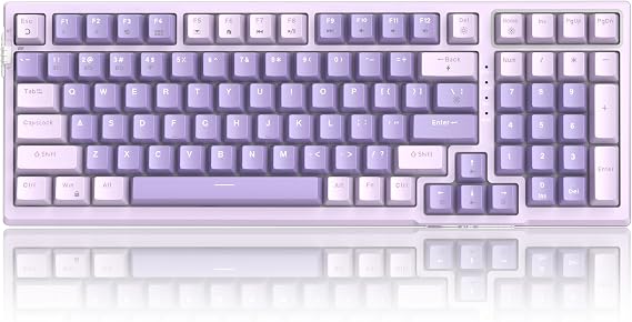 MageGee SKY98 Wireless Gasket Mechanical Gaming Keyboard, 96% Hot Swappable RGB Custom Creamy Keyboard with 5-Layer Sound Padding, BT/2.4G/USB-C, NKRO for Win/Mac (Lavender, Violet Switch)