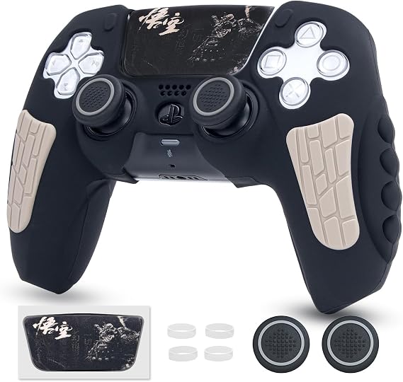 ECHZOVE Black Myth Wukong PS5 Controller Cover Skin with Thumb Grips, Gray