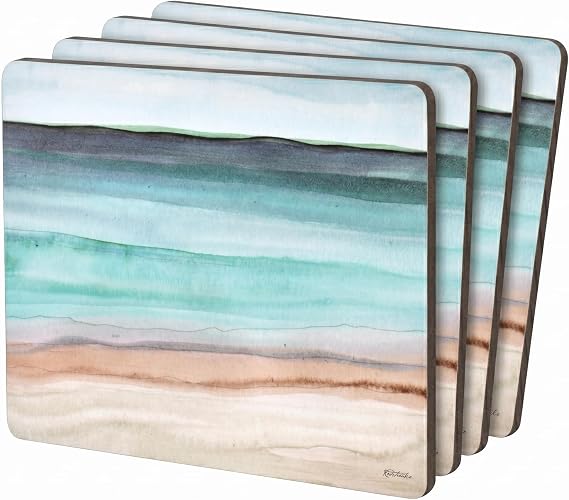 Pimpernel Coastal Shore Placemats, Set of 4 (15.7" x 11.7") Cork-Backed Board with Lacquer Finish, Heat & Stain Resistant Surface Protectors for Dining Room, Kitchen & Beach-Inspired Decor