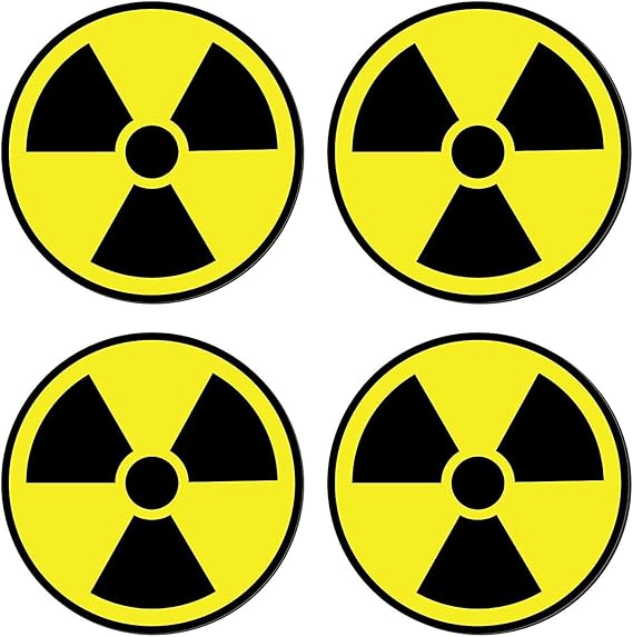 Nuclear Radiation Warning Symbol Stickers - Individually Die-Cut - 3-Inch Diameter (Pack of 4 Decals) | Individually Die-Cut - 3-Inch Diameter (Pack of 4 Decals)
