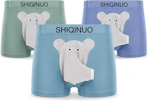 Men's Modal Boxer Briefs 3 Pack, Funny Elephant Trunk Underwear