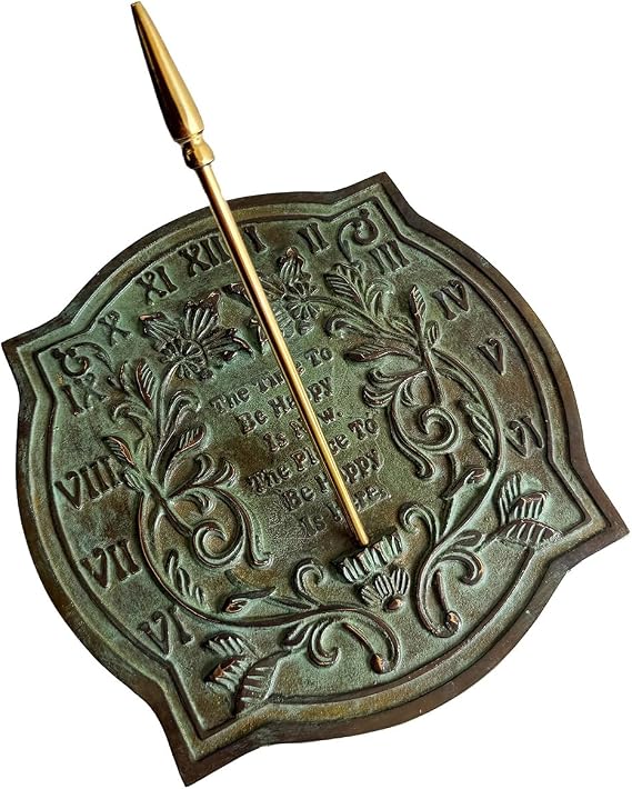 Rome 2303 Happiness Sundial, Solid Brass with Verdigris Highlights, 10-Inch Diameter