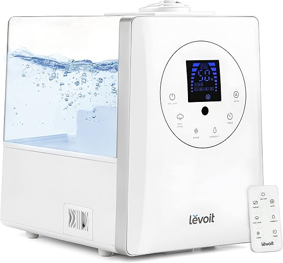 Levoit Humidifiers for Bedroom Large Room Home, Warm and Cool Mist, White | 6L Ultrasonic Air for Plants & Whole House, Auto Mode, Built-in Humidity Sensor, Essential Oil Diffuser, Whisper Quiet, Timer