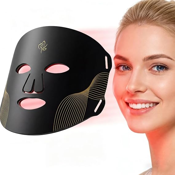 Red Light Therapy Mask - LED Face Mask with 5 Modes Red & Blue LED, Remote Control, Storage Bag, 4000mAh, Head Strap, Eye Pads, Office and Home Use, Gift for Mother, Girls