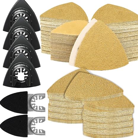 206PCS Multitool Sanding Pads for Oscillating Tool Sanding Attachments, Contains Triangle and Finger Sandpaper in a Variety of Grits, Detail Sanders for Woodworking, Metal and Other Surfaces