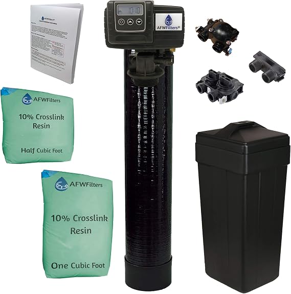 AFWFilters Premium Fleck 5600 SXT Meter Demand Water Softener - 48,000 Grain Capacity with 10% Long Life Crosslink Resin