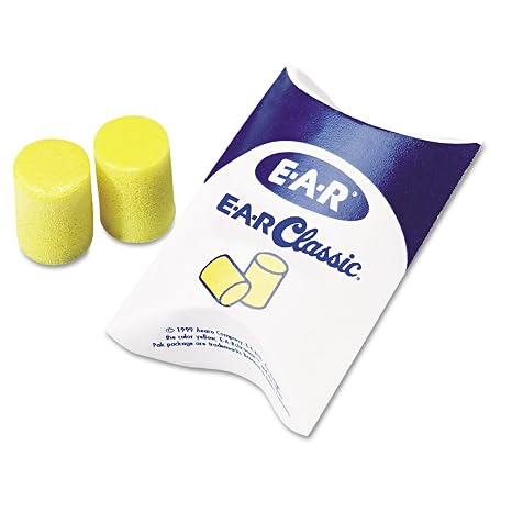 3M 3101001 EAR Classic Earplugs, Pillow Paks, Uncorded, PVC Foam, Yellow, 200 Pairs