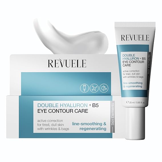 Revuele Double Hyaluron + B5 Eye Contour Care, Hydrating Eye Cream with Provitamin B5 & Dual Hyaluronic Acid, Smooth-Looking Eye Area 0.85 fl.oz