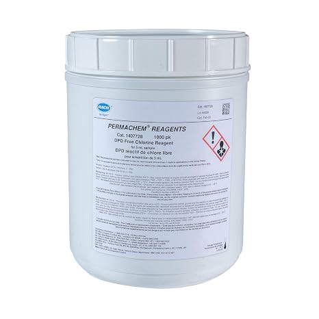 Hach DPD Free Chlorine Reagent Powder Pillows, 5 mL, Pack of 1000, 1407728 | Range 3.5 mg/L Cl2, USEPA Accepted Method 8021, Drinking Water & Wastewater Analysis, For Use with Colorimeter