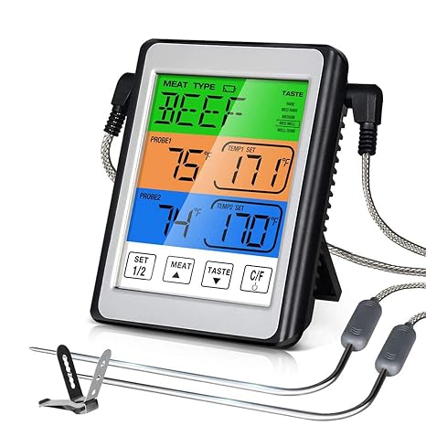 Digital BBQ Meat Thermometer, Dual Probe Kitchen Cooking Food Thermometer Timer Function Food Cooking Temperature Tester