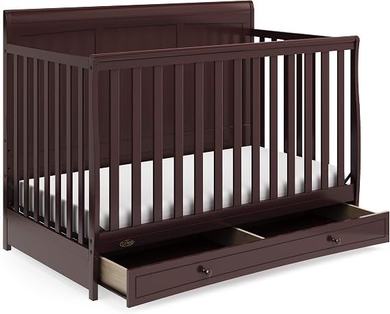 Graco Asheville 4-in-1 Convertible Crib with Drawer (Espresso) GREENGUARD Gold Certified, Crib with Drawer Combo, Full-Size Nursery Storage Drawer, Converts to Toddler Bed, Daybed -Size Bed