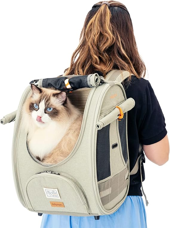 ibiyaya - Adventure Cat Carrier Backpack - Airline Approved Cat Backpack for Cats or Pets Under 19 Pounds - Ventilated Cat Backpack with Safety Tether, for Travel, Hiking, and Outdoor Use - Gray