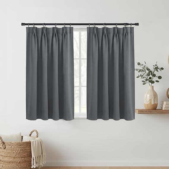 Lino Rosa Pinch Pleated Single Small Window Curtains for Bathroom, Blackout Half Curtain for Windows, 24 x 24 Inch Length, 1 Panel