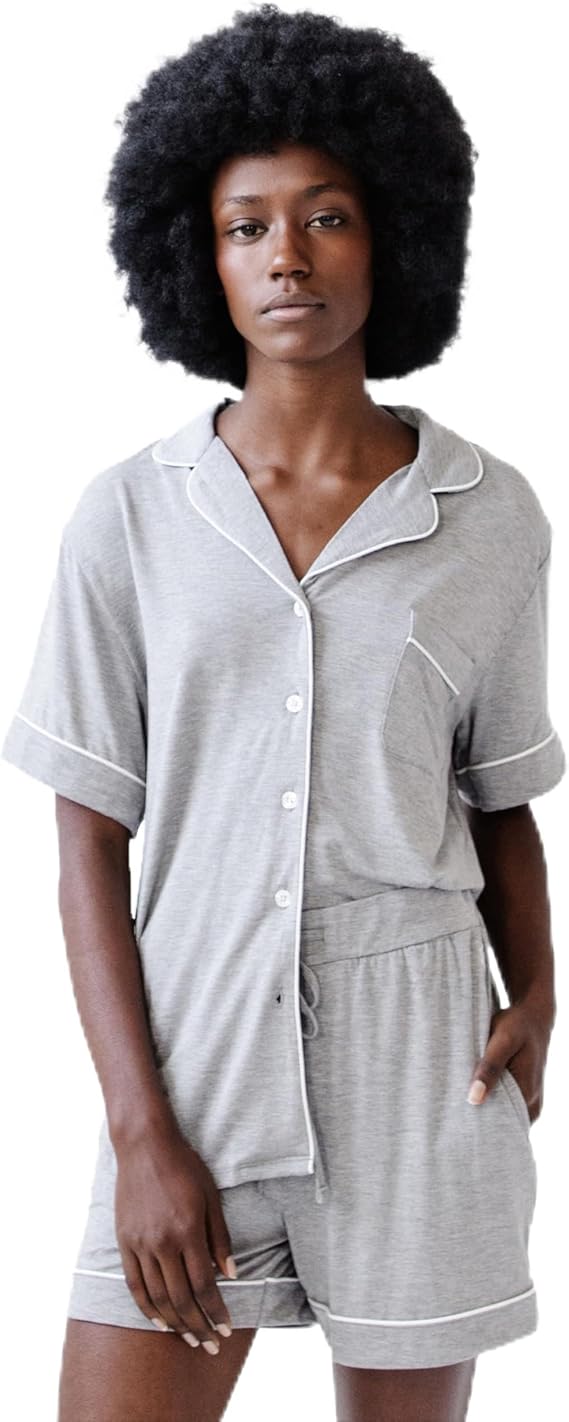 Cozy Earth Womens Short Sleeve Pajama Set - Relaxed Fit with Adjustable Waistband & Side Pockets - Womens Sleepwear