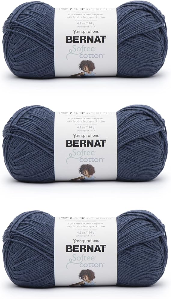 Bernat Softee Cotton Seaside Blue Yarn - 3 Pack of 120g/4.25oz - Nylon - 3 DK (Light) - 254 Yards - Knitting, Crocheting & Crafts