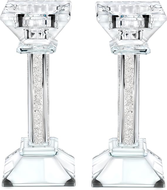 Crystal Candle Holders Set of 2-6.2" Tall Crystal Candlestick Holders - Ultra Elegant and Modern Centerpiece Home Decor