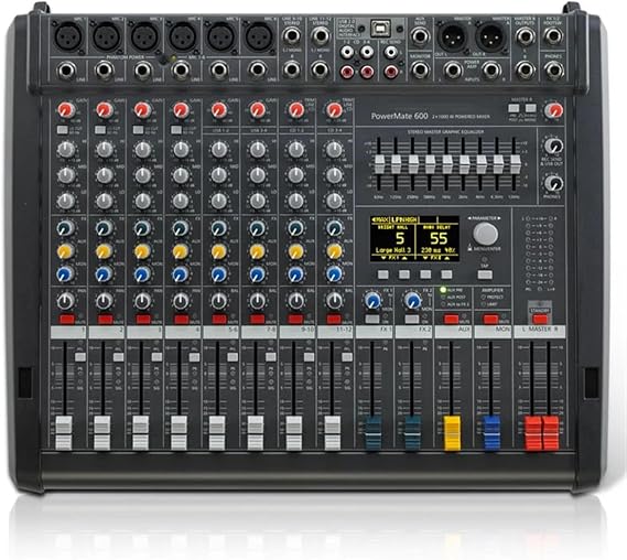 1:1 Powermate PM600-3 Power Audio Mixer Console 2 * 1000W 4Ω Professional Powered Mixing 6+2Channel for Dj Professional Stage