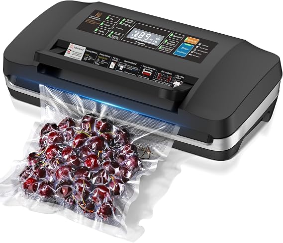 95kpa Vacuum Sealer Machine,Commercial Full Automatic Food Sealer,10-in-1 Sealing System with Double Heat Seal,Bags Storage, Easy-Lock Handle,Build-in Cutter,1 Bag Rolls and 10 pcs Pre-cut Bags