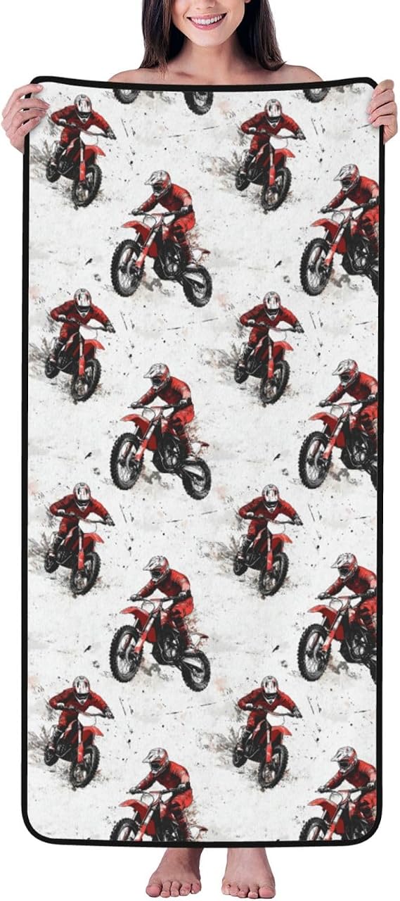 Bath Towel - Red Motorcycle Racing Print Highly Absorbent Towels for Bathroom, 27x55in Quick Drying Microfiber Bath Towels for Body, Large Soft Shower Towels for Yoga, Spa, Gym
