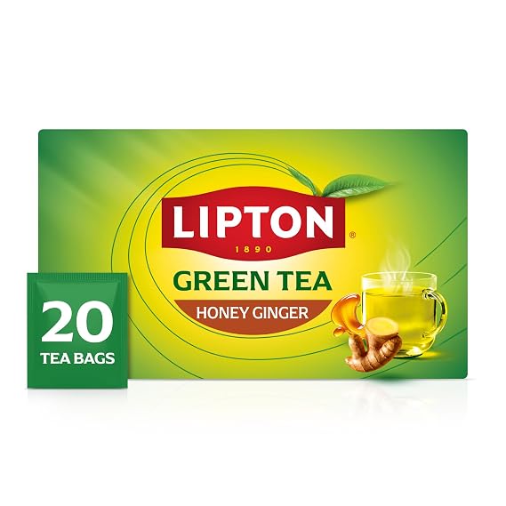 Lipton Honey Ginger Green Tea Bags 20-Count Flavored Unsweetened Hot or Iced Tea with Caffeine Flavonoids Natural Zesty Ginger Honey Aroma Rainforest Alliance Certified