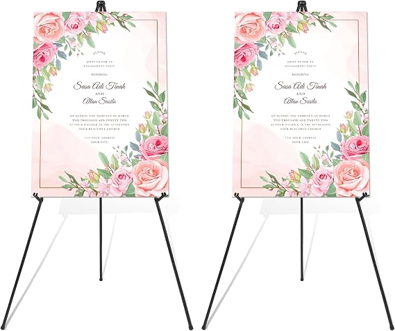 Easel Stand for Wedding Sign & Poster 63'' Easels for Display Portable Art Easel for Floor Adjustable Metal Easel Black 2 Pack
