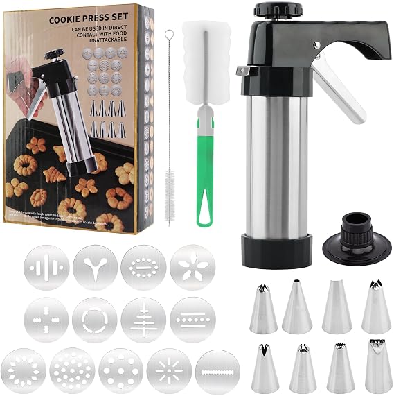 Cookie Press for Baking, Spritz Cookie Press Kit with 13 Discs 8 Tips