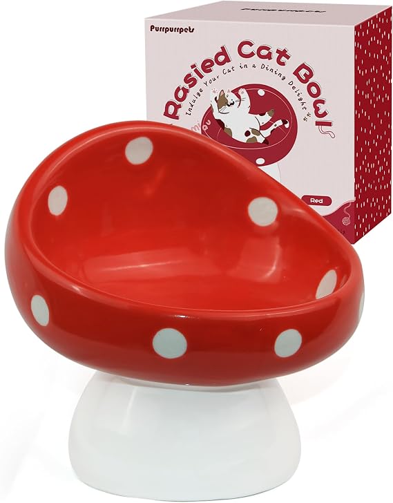 Ceramic Mushroom Cat Bowl, Cute Cat Food Bowl Rasied
